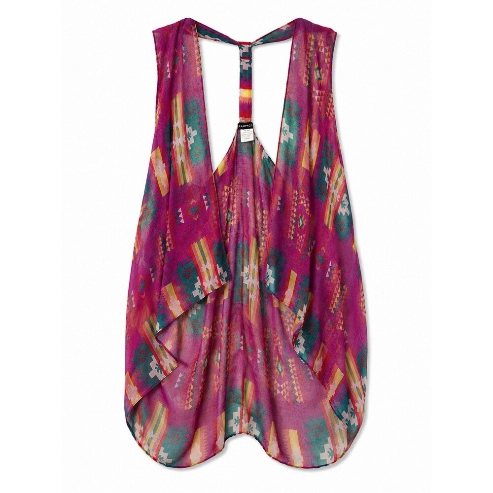 Rampage Kimono Vest Women's One Size Pink Aztec Southwestern Sheer Boho